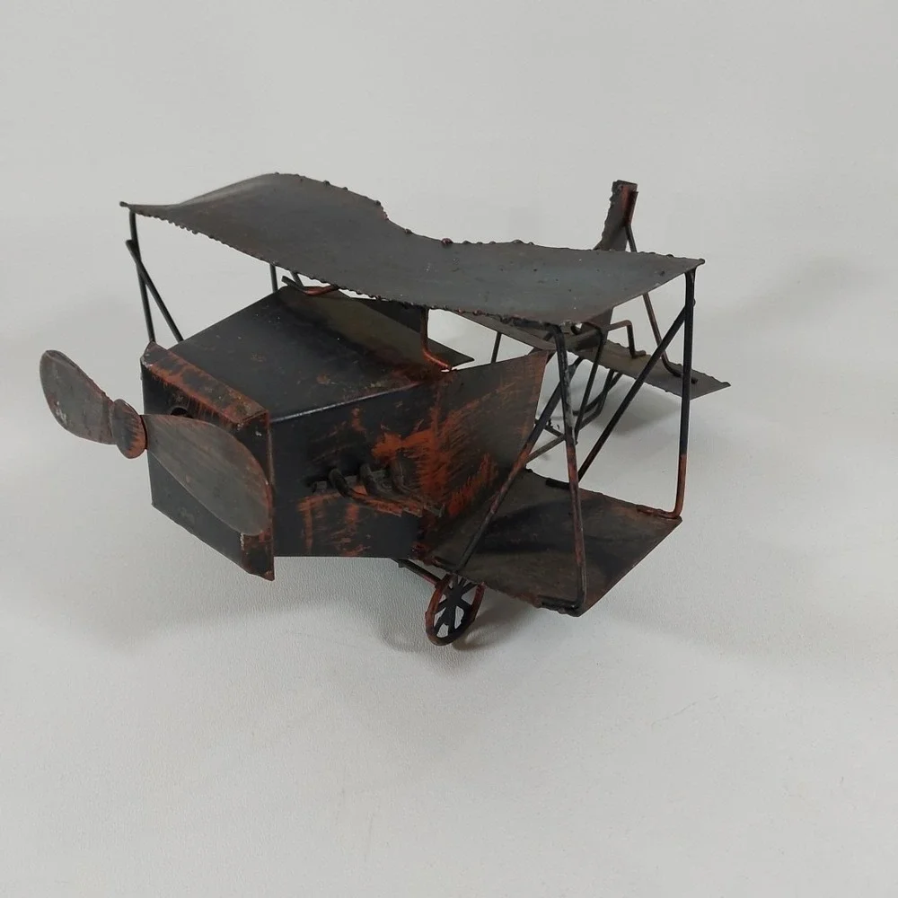 George Imports Tin Copper Toned Metal Biplane Wind Up Propeller SANKYO Music Box